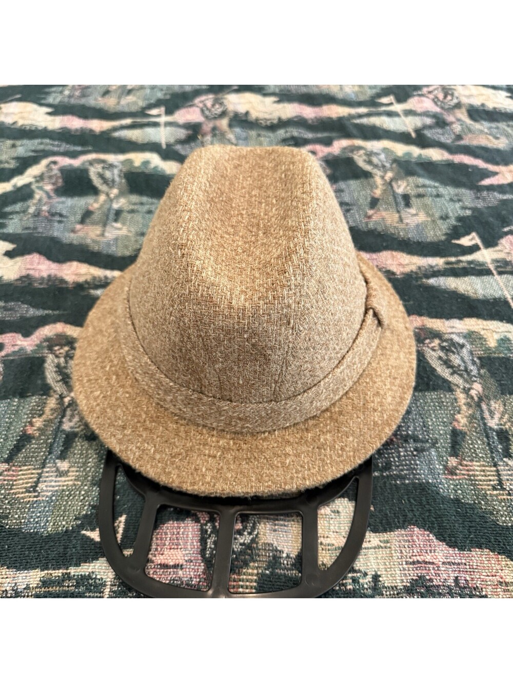 Vintage 80s/90s Dorfman Pacific Player Tan Tweed Hat Fedora Cap Size Medium Wool